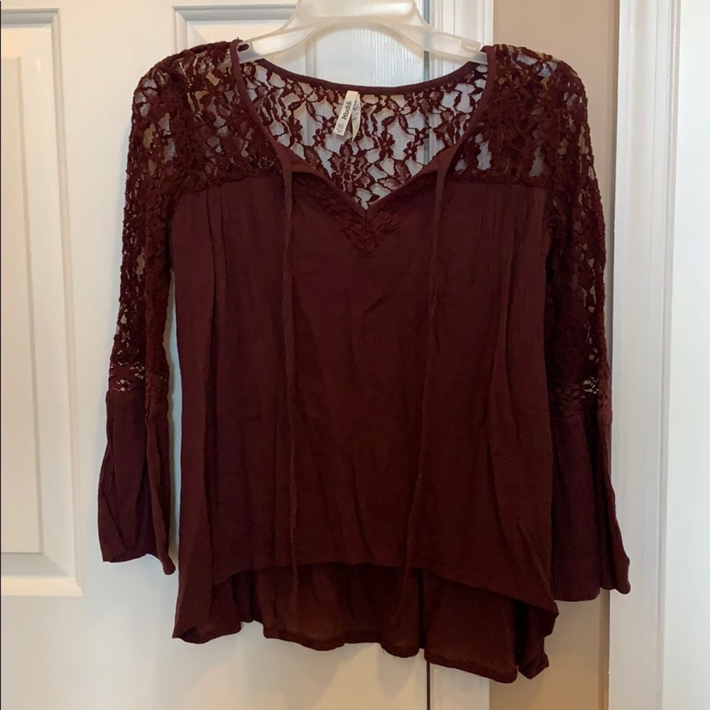 Dark Purple Lace Long Sleeve Shirt